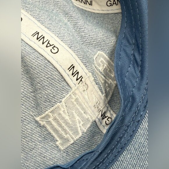 🆕 GANNI 🧿 NWT White Logo Embroidered Blue Denim Baseball Cap, Woman's Hat - Picture 14 of 14